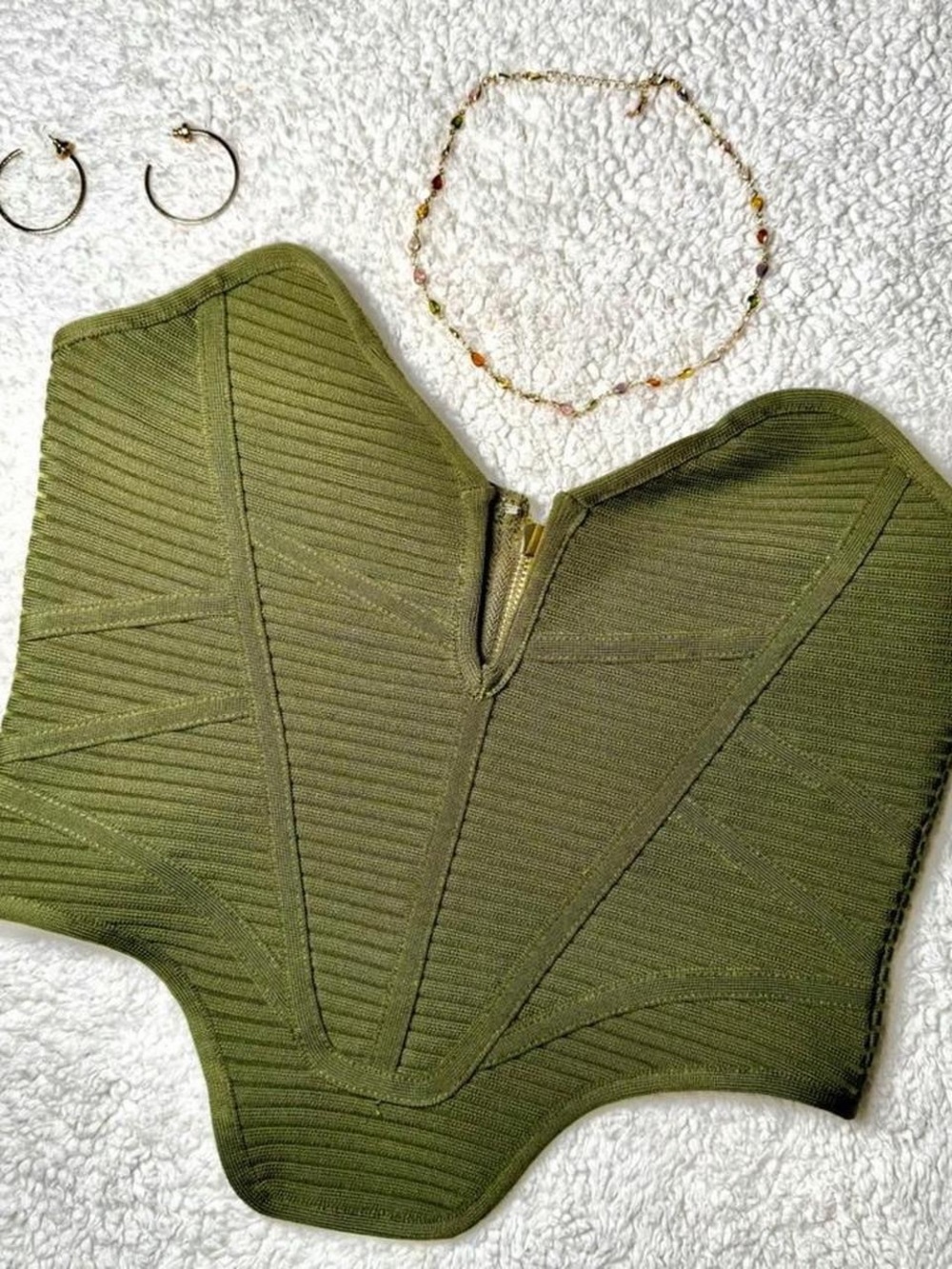 AKIRA Olive Strapless Ribbed Corset Crop Top with Center Zip